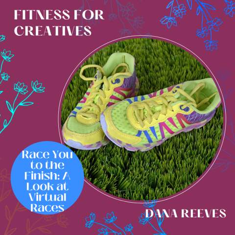 running shoes and race medal in the grass - race you to the finish, virtual races