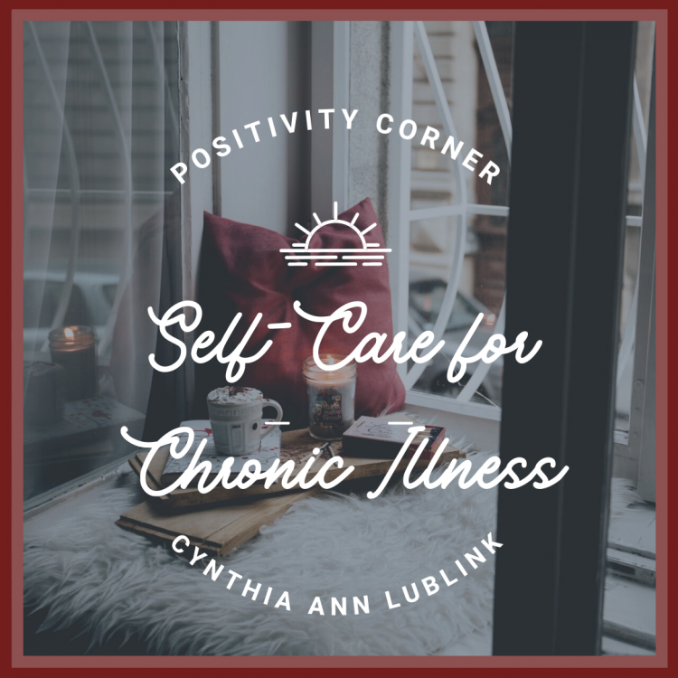 self-care for chronic illness - candle and tea cup with pillows and soft blankets in an open window