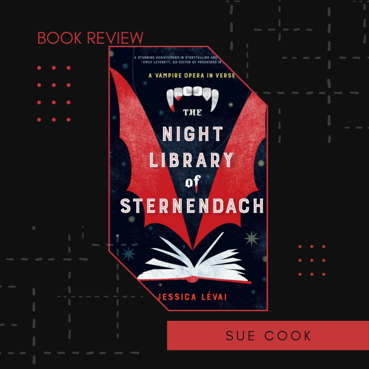 Black and red book cover reading "The Night Library of Sternendach" by Jessica Levai