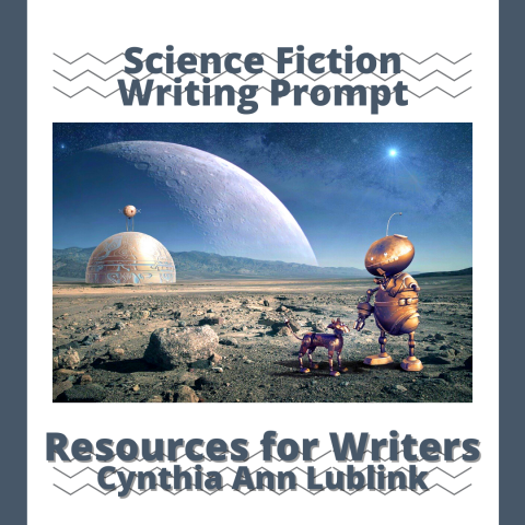 science fiction writing prompts - robots on planet with moon in background