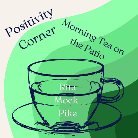 morning tea - blue teacup outline on green shades