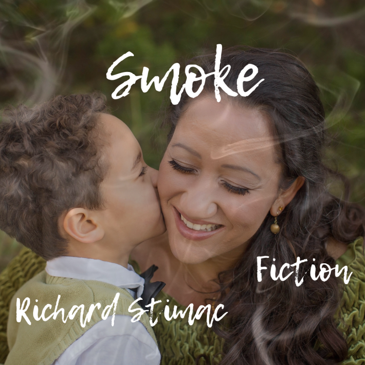 Smoke, a short story cover image with young son kissing mother's cheek, layer of smoke drifting over