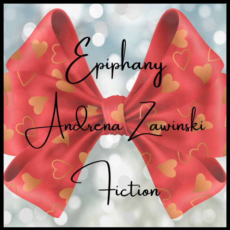 Epiphany, a fiction immigrant story - cover image with holiday bow and lights, text