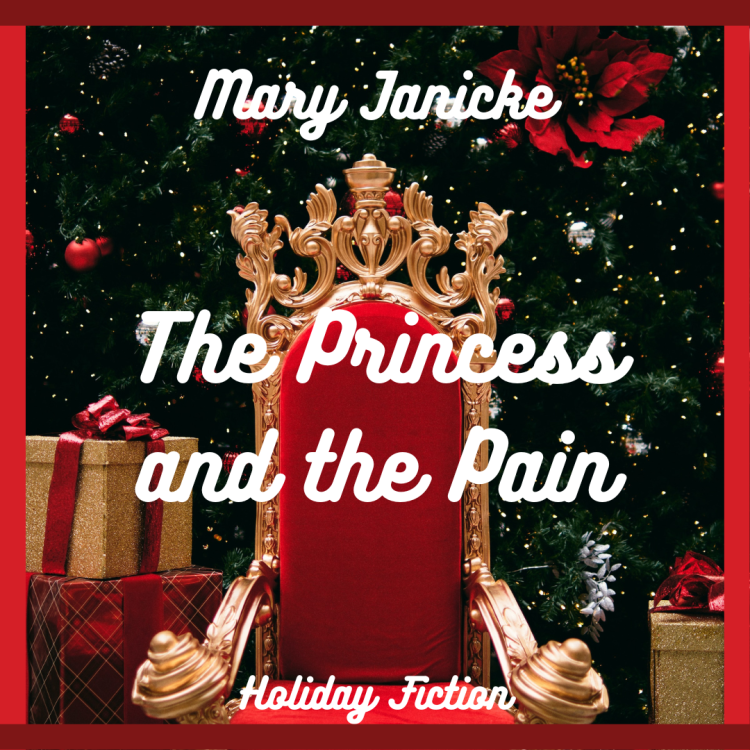 the princess and the pain - a holiday fairy tale cover image with throne and Christmas decor