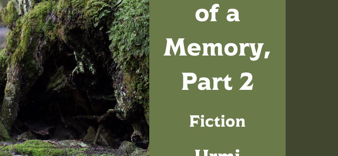 Short story cover image - cave in the forest, text reads: anatomy of memory part 2 - fiction - Urmi Chakravorty