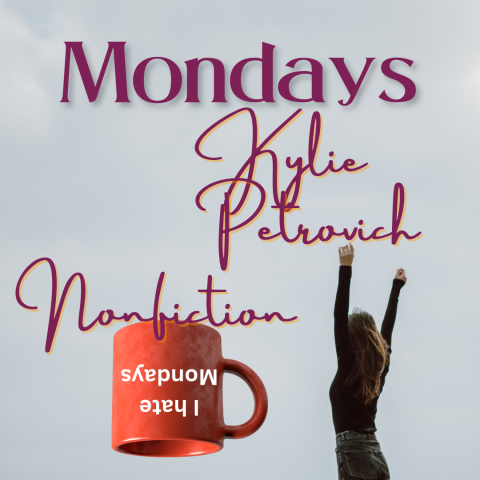 Mondays - I hate Mondays... image with woman stretching, mug upside down