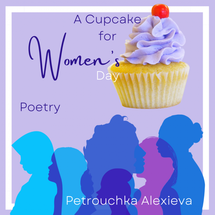 women celebrate - a cupcake with lavender frosting with women in background