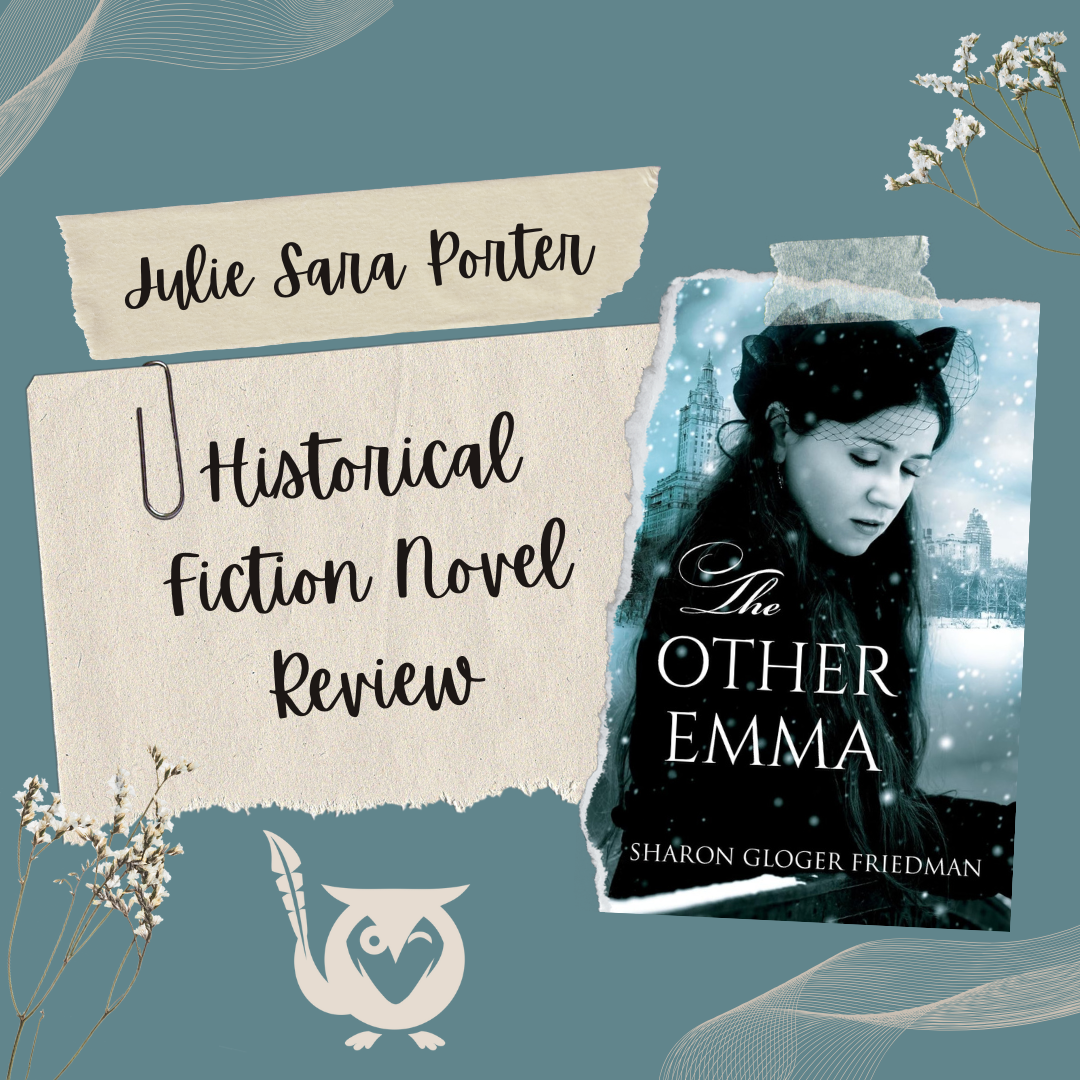 Cover of book: The Other Emma, with an image of a pensive young woman amid falling snow - TEXT: Historical Fiction Novel Review, Julie Sara Porter